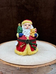 Hinged Trinket Box SANTA CLAUS Holding Christmas Tree & Toys Holiday Decor EUC - Picture 1 of 16