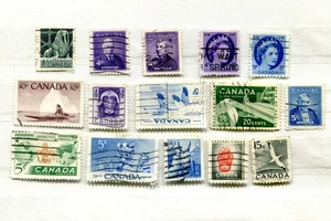 CANADA. 1952 - 1956. Lot of 15 VINTAGE USED, POSTAGE STAMPS #A8 - Picture 1 of 1