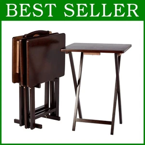 Folding TV Tray Tables, Espresso Finish, 4-Pack - Picture 1 of 9