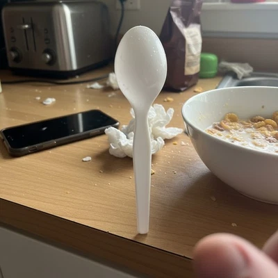 Cucharas para cubiertos de plástico pesado/medio, poliestireno blanco, 100 unidades Foto 1 de 4