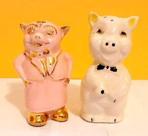 Pigs Mr and Mrs Salt & Pepper Shaker Vintage Antique Ceramic Free Shipping - Picture 1 of 4