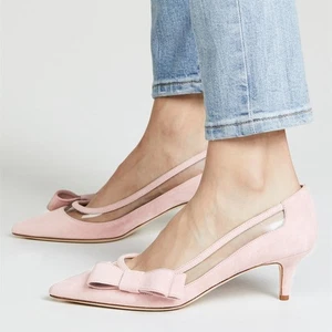 Zapatos de salón KATE SPADE Mackenzie rosa claro gamuza lazo punta de gatito tacón talla 8 - Imagen 1 de 9