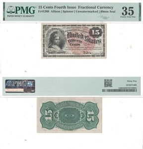 15 Cent 4th Issue Fractional Currency Fr-1268 PMG VF-35 - Picture 1 of 3