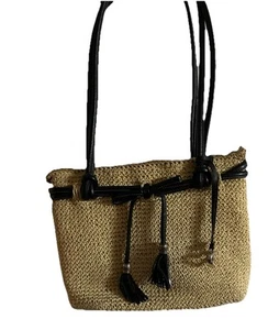 Bolso Brighton Cuerda Tejida Paja y Cuero Negro - Imagen 1 de 5