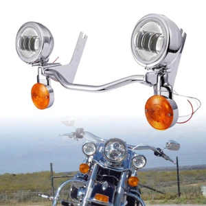 Chrome 4.5" LED Passing Spot Turn Signal Light Bracket Bar Kit For Harley Honda - Picture 1 of 12