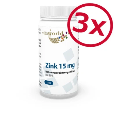 Vita World 3er Pack Zink 15mg 3 x 100 Kapseln - Zinkgluconat Made in Germany