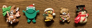 (5) Vtg Christmas Pins Hallmark Russ Owl Rabbit Snowman Toad Bear Lot #3 - Picture 1 of 12