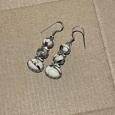 Висячие серьги из стерлингового серебра 925 пробы с драгоценными камнями арахисовое дерево яшма телевизор - Изображение 1 из 4