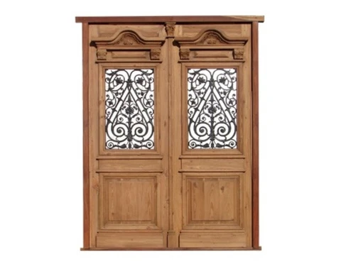 Antique Double Wooden Door with Cast Iron Inserts. B1963CA Cover