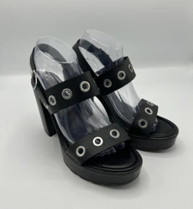 Charles By Charles David Sandal Size 9/40 Black Grommets Heels Leather Italy - Picture 1 of 12