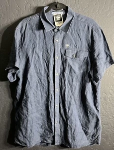 G-Star Raw Raw Correct Shirt Men’s XXL 100% Linen Button Up Short Sleeve Blue - Picture 1 of 12