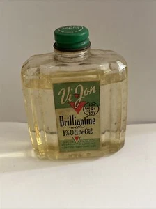 VINTAGE VI -JON BRILLIANTINE HAIR OIL GLASS BOTTLE COLLECTIBLE AS IS 3/4 FULL - Picture 1 of 7