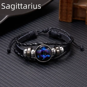 Luminous Zodiac Sign Charm Bracelets for Men & Women - Vintage Leather Wrap - Bild 1 von 24