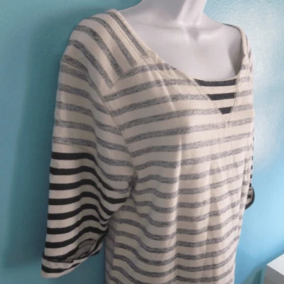 Marc by Marc Jacobs Womens Size M Juniper Stripe Terry Pullover Top Blue & Cream - Image 1 of 4