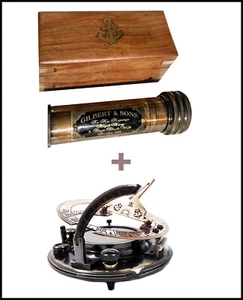 Present For Son/Daughter Brass Kaliedo Scope w/Box+ Brass Hiking Sundial Compass - Picture 1 of 9