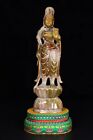 10&quot; Old Dynasty Natural Hetian Jade Tara Guanyin Bodhisattva Buddha Statue