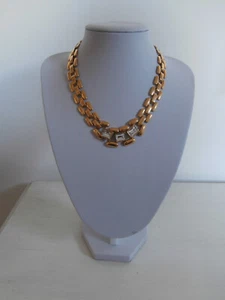VINTAGE NAPIER GOLD PLATED AND CLEAR GEMSTONES CHUNKY CHOKER STATEMENT NECKLACE - Picture 1 of 19