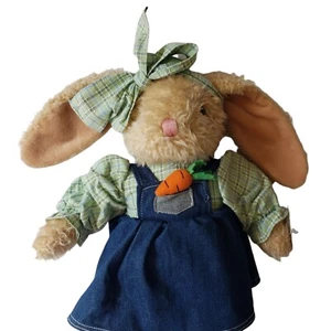 Dan Dee Plush Tan Bunny Rabbit Green Blue Denim Overall Dress Carrot Easter Toy  - Picture 1 of 6