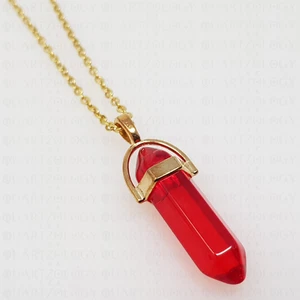 Ruby Necklace Gold Quartz Pendant Healing Stone Gold-Chain High Quality - Picture 1 of 11