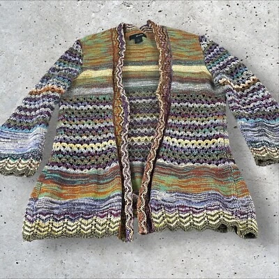 Suéter Cárdigan Ali Miles Grande Crochet Frente Abierto Arco Iris Boho Caprichoso T707 Foto 1 de 4