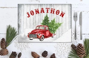 Personalised Laminated Traditional Vintage American Red Truck Place Mat - Foto 1 di 2