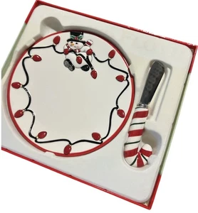 Fitz & Floyd Snowman Cheese Snack Plate Spreader Christmas NIB 6.5" Diameter - Picture 1 of 4
