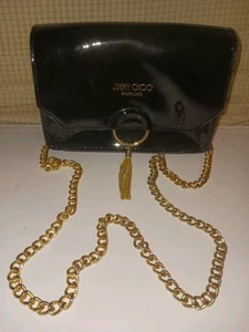 Jimmy Choo Clutch Purse Gold Chain & Logo Tassel Crossbody Shoulder Evening Bag - Picture 1 of 5