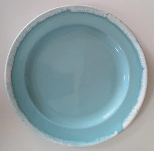 Vintage Hull Turquoise Blue white 7.75" Desert, Salad, or Bread PLATE Drip glaze - Picture 1 of 4
