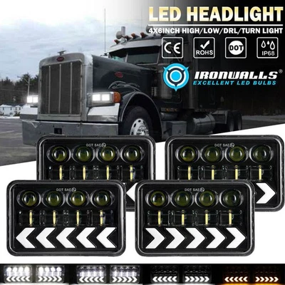 4PCS LED Headlight Hi/Lo DRL Arrow Turn Signal for Peterbilt 357 359 378 379 Foto 1 de 4