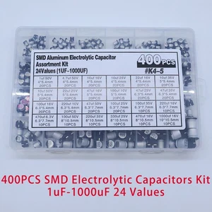 400PCS SMD Electrolytic Capacitors Kit 1uF-1000uF 24 Values Boxed - Picture 1 of 11