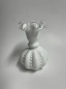 Vintage Fenton White Milk Glass Ruffled Rim Vase - Picture 1 of 7