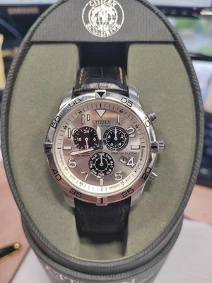 Citizen Eco-Drive Perpetual Calendar Chronograph Watch E820 Silver Dial  Boxed - Image 1 of 4