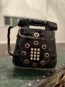 Vintage 70’s Leather Black Telephone Purse Strapless - Picture 1 of 7