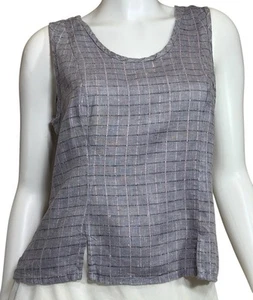 FLAX Brand Linen Tank Top Size Small Shapely Lavender Panes Tunic Shirt Purple S - Picture 1 of 7