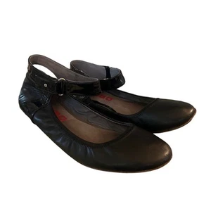 Damenschuhe 8,5 Tsubo Hedi Skimmer schwarz Leder Ballerinas Knöchelriemen - Bild 1 von 9