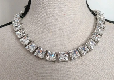 Gargantilla vintage años 70 grande transparente cuadrado estrás tono plata 16,5" Foto 1 de 4