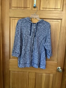 style And Co. Sudadera con capucha deportiva azul a rayas de algodón con cremallera completa manga 3/4 talla 3X - Imagen 1 de 4