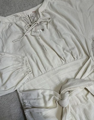 Nuevo Vestido Free People Mujer Mediano Marfil Boho Campesino Algodón Reunido Botones Foto 1 de 4