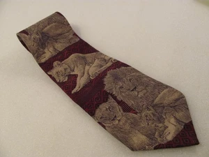 Endangered Species Silk Tie Mens Burgandy Lion Pride Theme Classic 57 x 3 3/4 - Picture 1 of 9