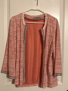Valerie Stevens Tribal Aztec Print Open Front Cardigan Size XL Coral NWOT - Picture 1 of 9