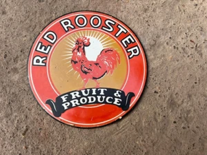 RED ROOSTER PORCELAIN ENAMEL SIGN 30x30 INCHES - Picture 1 of 2