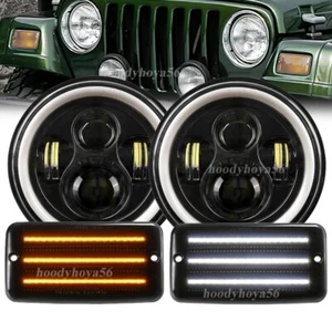 For Wrangler TJ 1997-06 Led Sequential Turn Signal Light&7in Headlight White DRL - Picture 1 of 12