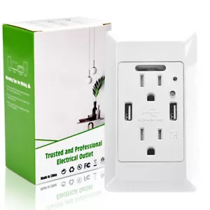 Wall USB Charger Receptacle Outlet with LED Night Light Tamper-Resistant w/Plate - Picture 1 of 12