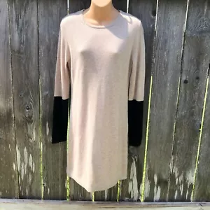 NWT Cremieux Wool Cashmere Kelly Sweater Dress Oatmeal Black Colorblock Womens M - Picture 1 of 9