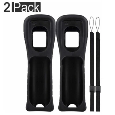 2X Black Silicone Skin Case Cover With Wrist Strap For Nintendo Wii Remote N670 - Image 1 of 4