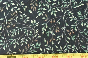 By 1/2 Yd, Green & Brown Leaves on Black Quilt Cotton, Maywood, Simpatico, B1522 - Picture 1 of 6