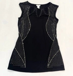 Cache Sz S Gold Tone Beaded Shiny Black Rayon Blend Cutout Sleeveless Top - Picture 1 of 5
