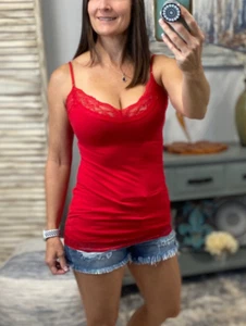 Lace Trim Cami Tank Top Womens Large Red Sexy Coquette Fairy Y2K Grunge Bella - Picture 1 of 7