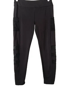 VOGO Womens Active Wear Pants Black M Sheer Panels Pockets Stretch Yoga Workout - Foto 1 di 8