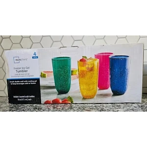 New In Box Set Of Four 16oz Acrylic Freezer Ice Gel Tumblers - Picture 1 of 8
